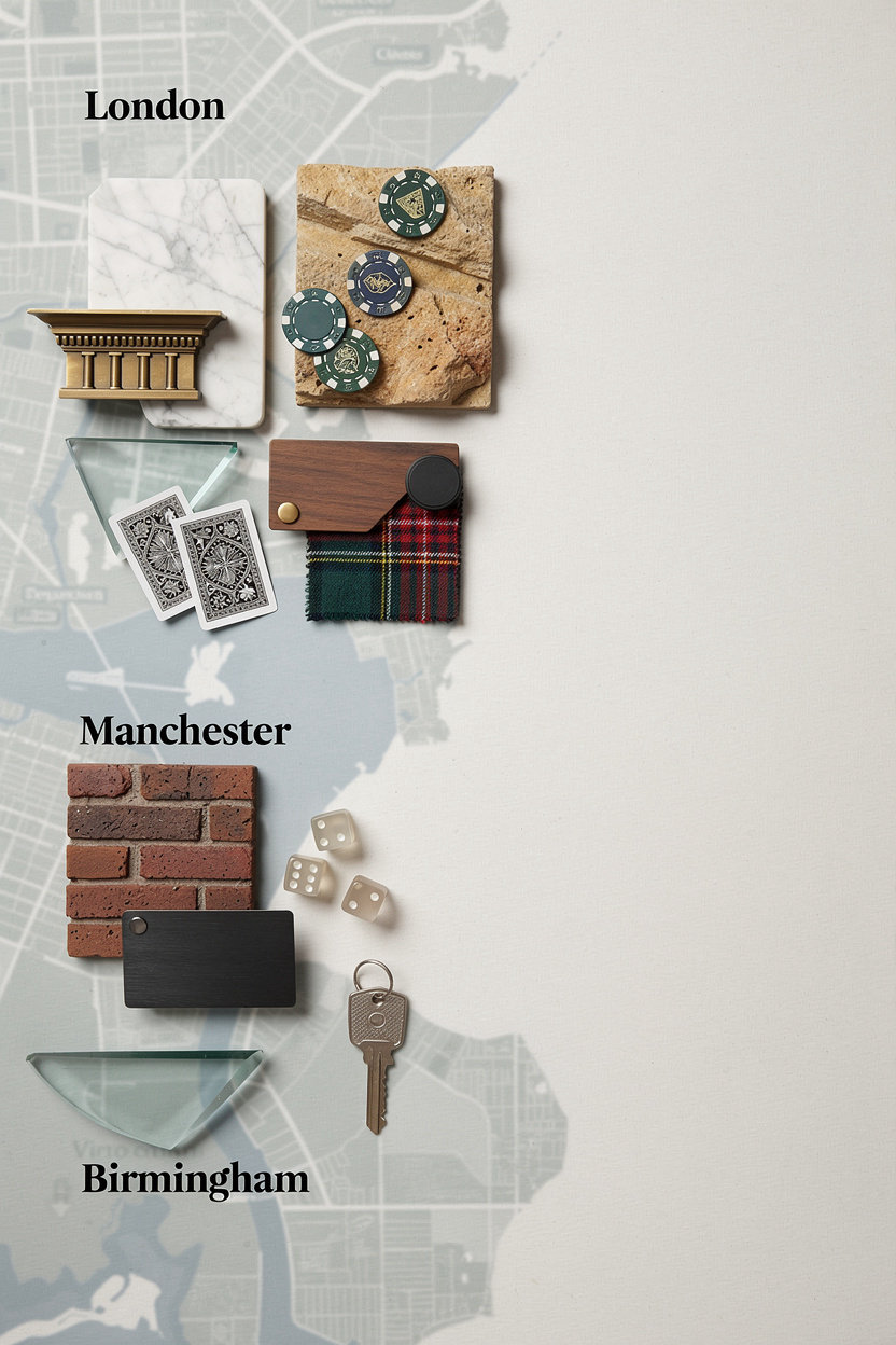OMD AS UK casino hotel regional destinations - London, Manchester, Birmingham, Edinburgh architectural styles and premium gaming properties